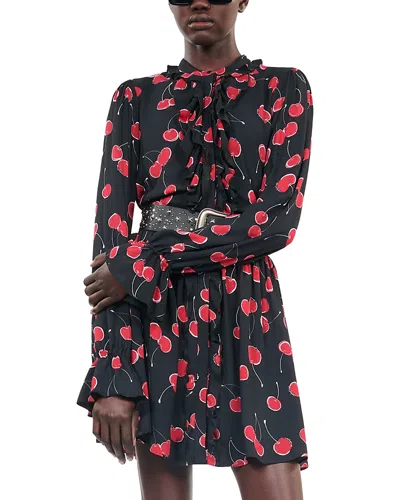 The Kooples Printed Long Sleeve Dress In Black Red