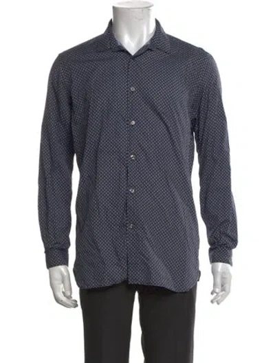 Pre-owned The Kooples Printed Long Sleeve Dress Shirt In Blue