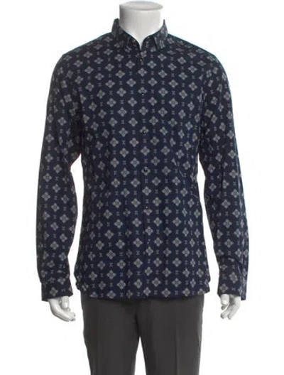 Pre-owned The Kooples Printed Long Sleeve Dress Shirt W/ Tags In Blue