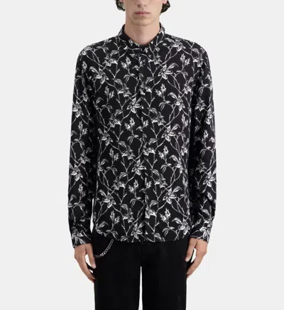 The Kooples Spicky Leaves Printed Straight Fit Button Down Shirt In Black