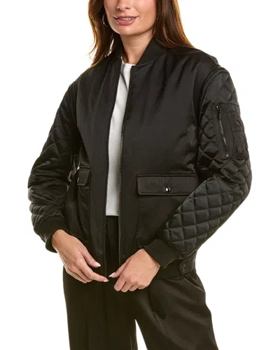 The Kooples Quilted Sleeve Bomber Jacket In Black