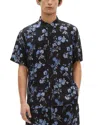 The Kooples Mens Floral-print Short-sleeve Woven Shirt Black Blue
