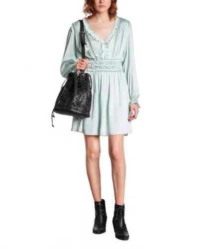 The Kooples Ruffled Long Sleeve Mini Dress In Mint Green