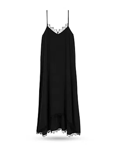 The Kooples Womens Black Lace-embroidered Slim-fit Silk Midi Dress
