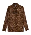 The Kooples Womens Leopard-print Long-sleeve Satin Shirt In Black