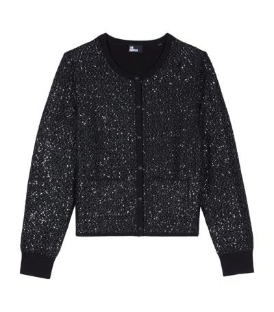 The Kooples Sequinned-knit Cardigan In Black