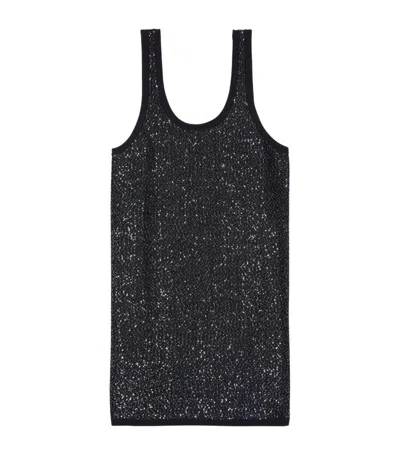 The Kooples Sequinned-knit Mini Dress In Black