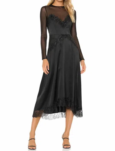 The Kooples Sheer Lace Beaded Long Sleeve Midi Dress In Black