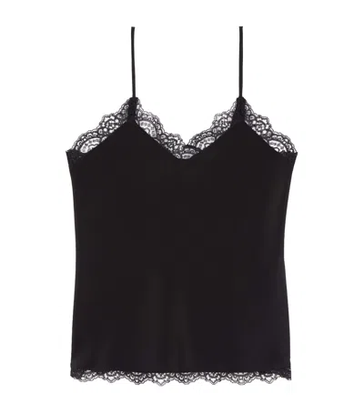 The Kooples Womens Black Lace-embroidered V-neck Satin Cami