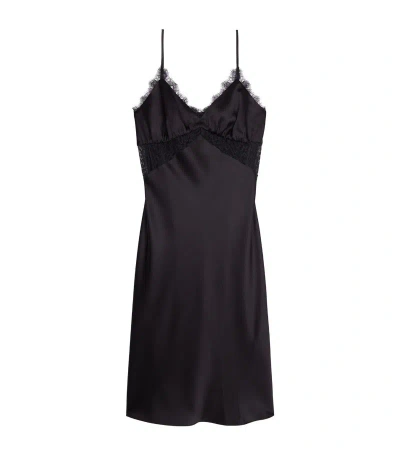 The Kooples Silk Lace-trim Slip Dress In Black