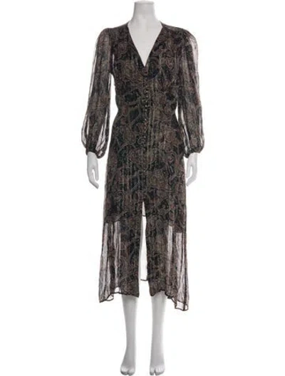 Pre-owned The Kooples Silk Long Dress In Black/metallic
