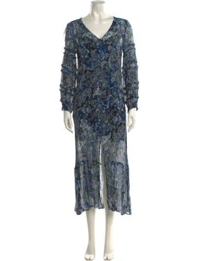 Pre-owned The Kooples Silk Long Dress In Blue