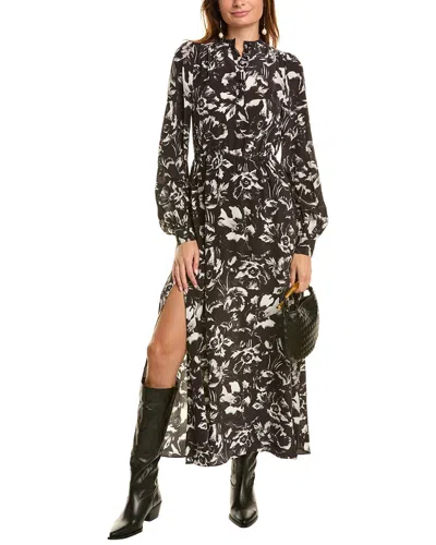 The Kooples Watercolor Garden Silk Maxi Dress In Black