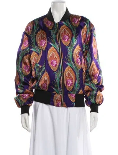 Pre-owned The Kooples Silk Paisley Print Bomber Jacket W/ Tags In Purple