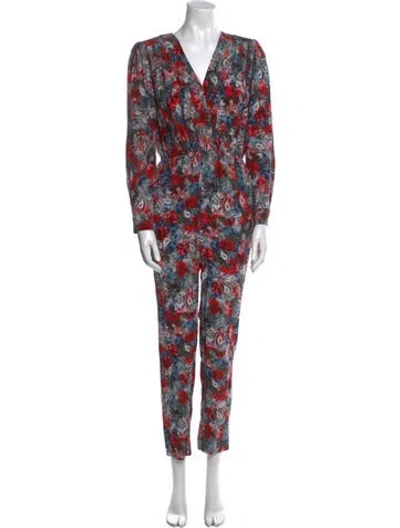 Pre-owned The Kooples Silk Paisley Print Jumpsuit In Red
