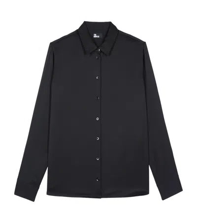The Kooples Womens Black Tonal-button Relaxed-fit Silk Shirt