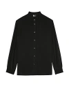 The Kooples Silk Tuxedo Collar Long Sleeve Top In Black