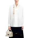 The Kooples Womens Ecru Tuxedo-collar Pleated-front Silk Shirt