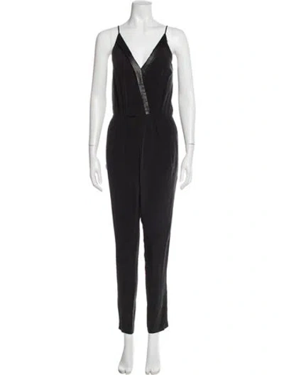 Pre-owned The Kooples Silk V-neck Jumpsuit In Gray