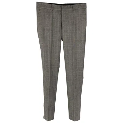 Pre-owned The Kooples Size 30 Grey Plaid Wool Zip Fly Dress Pants In Gray