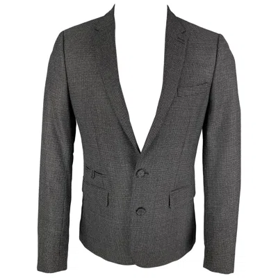 Pre-owned The Kooples Size 36 Charcoal Grey Grid Wool Notch Lapel Sport Coat In Gray