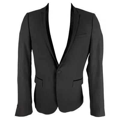 Pre-owned The Kooples Size 38 Black Woven Wool Tuxedo Sport Coat