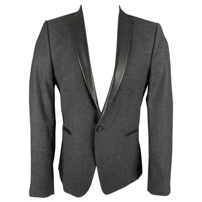 Pre-owned The Kooples Size 38 Charcoal Black Wool Peak Lapel Sport Coat