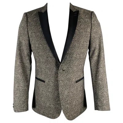 Pre-owned The Kooples Size 38 Grey Black Cotton Blend Peak Lapel Sport Coat In Gray