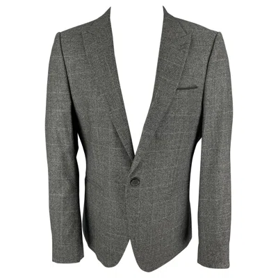 Pre-owned The Kooples Size 40 Dark Gray Glenplaid Wool Peak Lapel Sport Coat