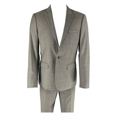 Pre-owned The Kooples Size 40 Grey Window Pane Wool Peak Lapel Suit In Gray