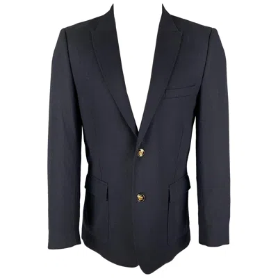 Pre-owned The Kooples Size 40 Navy Cashmere Peak Lapel Sport Coat In Blue