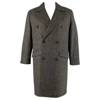Pre-owned The Kooples Size S Black Grey Grid Wool Blend Notch Lapel Coat In Gray