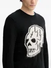 The Kooples Mens Black-ecru Skull-motif Crewneck Cotton Jumper In Black