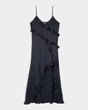 The Kooples Ruffled Asymmetric Woven Midi Dress In Black