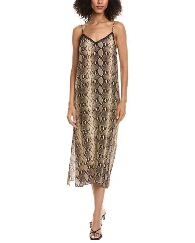 The Kooples Snakeskin Print Silk Midi Slip Dress In Black