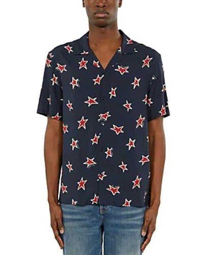 The Kooples Star Print Regular Fit Camp Shirt In Navy / Red