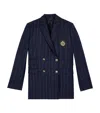 The Kooples Womens Navy Crest-embroidered Double-breasted Striped Wool-blend Blazer In Navy