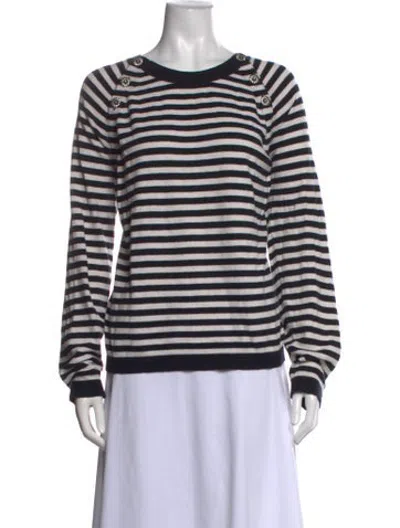 Pre-owned The Kooples Striped Crew Neck Sweater In Black