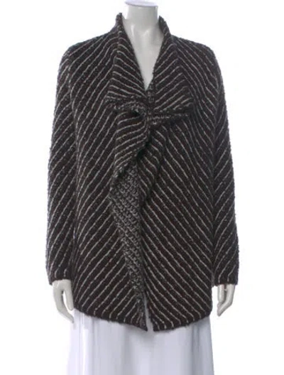 Pre-owned The Kooples Striped Open Front Sweater In Black