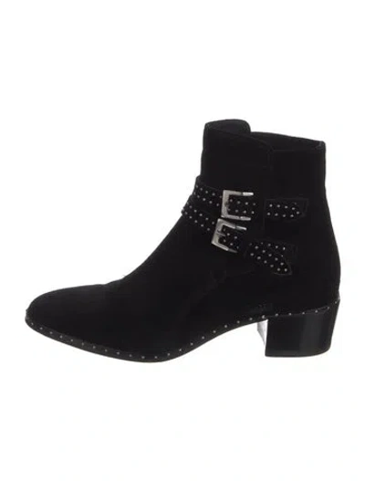 Pre-owned The Kooples Suede Studded Accents Chelsea Boots In Black