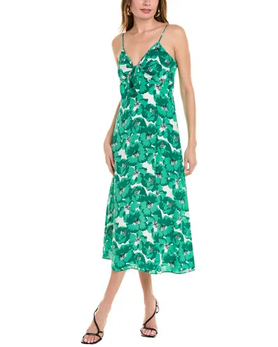 The Kooples Summer Party Silk Floral Print Midi Dress In Green
