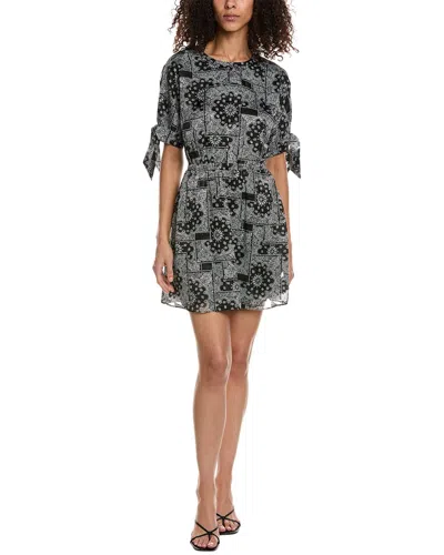 The Kooples Tie Sleeve Silk Mini Dress In Black