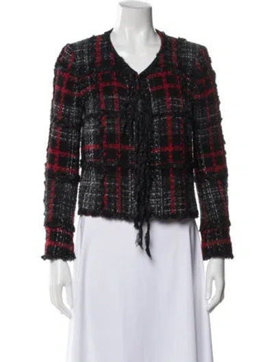 Pre-owned The Kooples Tweed Plaid Print Evening Jacket In Black