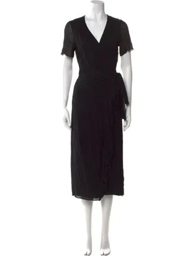 Pre-owned The Kooples V-neck Midi Length Dress In Black