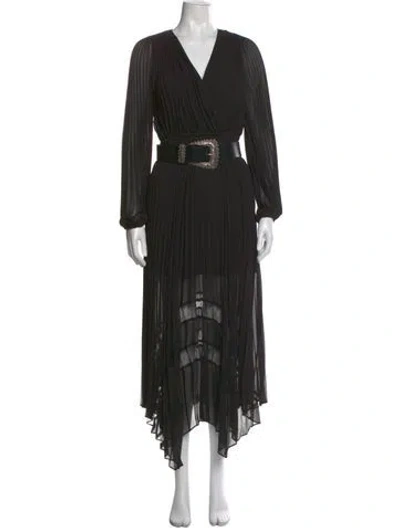 Pre-owned The Kooples V-neck Midi Length Dress In Black