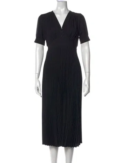 Pre-owned The Kooples V-neck Midi Length Dress In Black