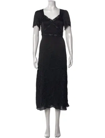 Pre-owned The Kooples V-neck Midi Length Dress W/ Tags In Black