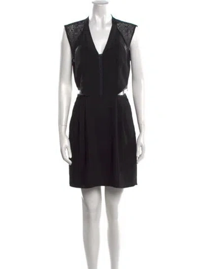 Pre-owned The Kooples V-neck Mini Dress In Black