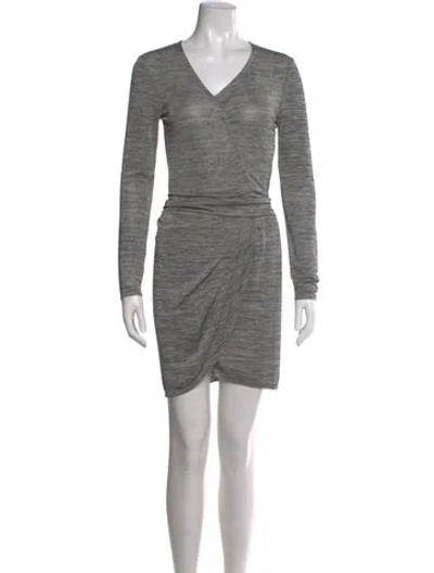 Pre-owned The Kooples V-neck Mini Dress In Gray