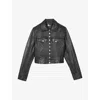 The Kooples Womens Black Branded-hardware Cropped Leather Jacket In Black